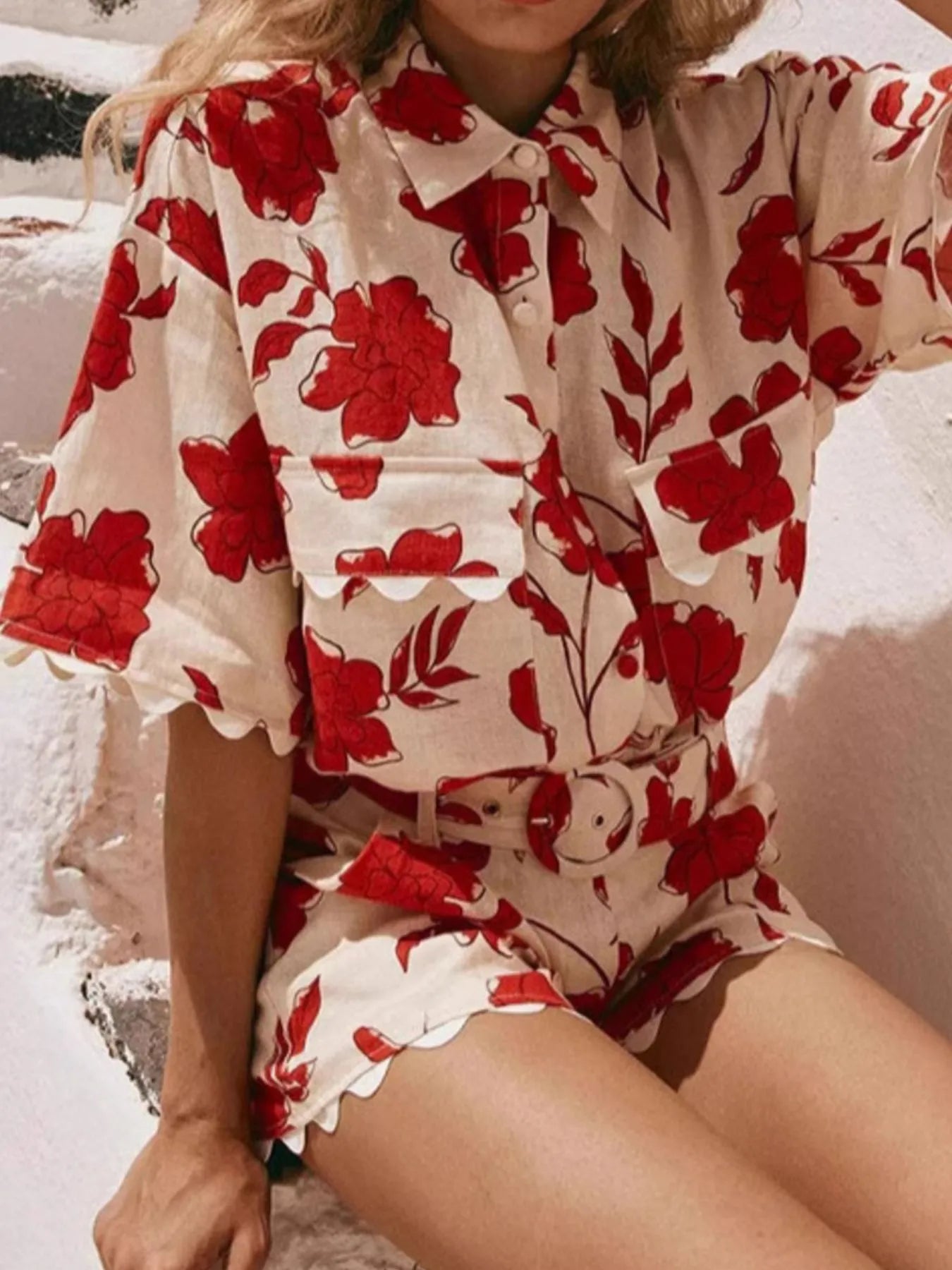 Rosy Print Top and Shorts Set
