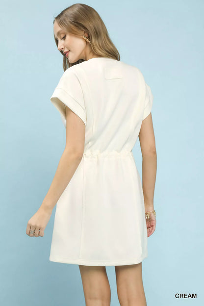 Knit Zip Front Drawstring Dress - Side View
