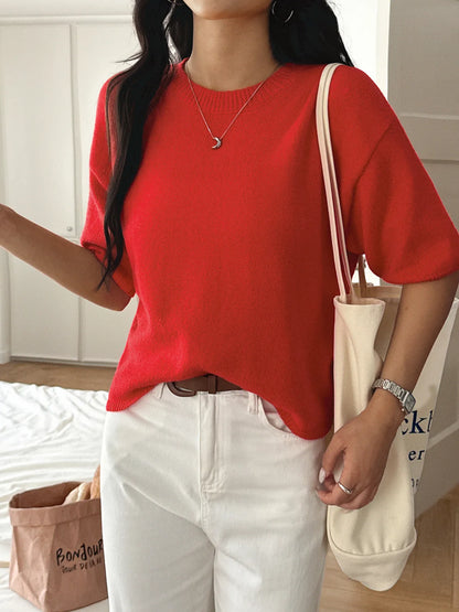Ribbed Hem Round Neck Sweater - Detail View 12