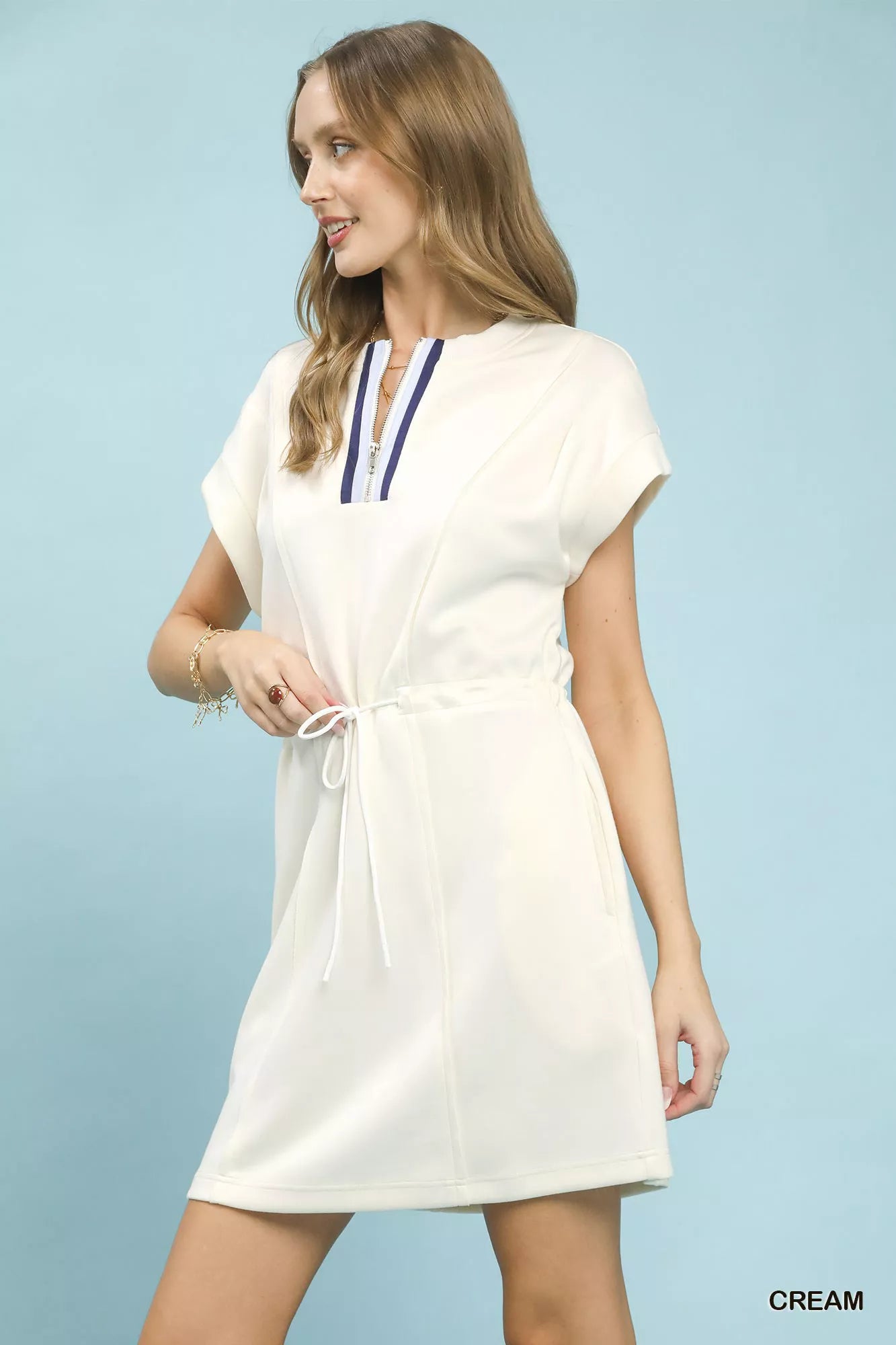 Knit Zip Front Drawstring Dress - Back View