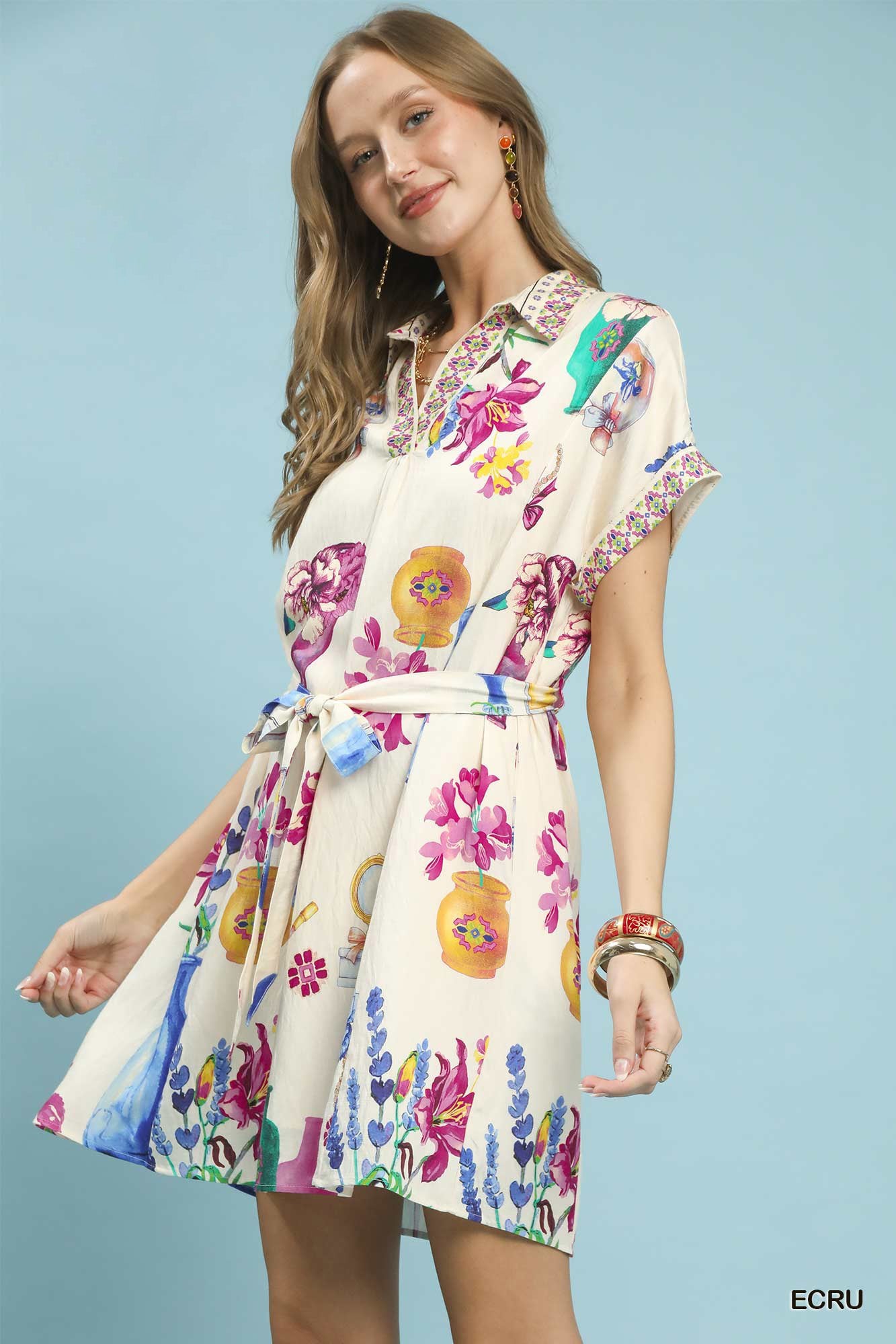 Belted Floral Print Mini Dress