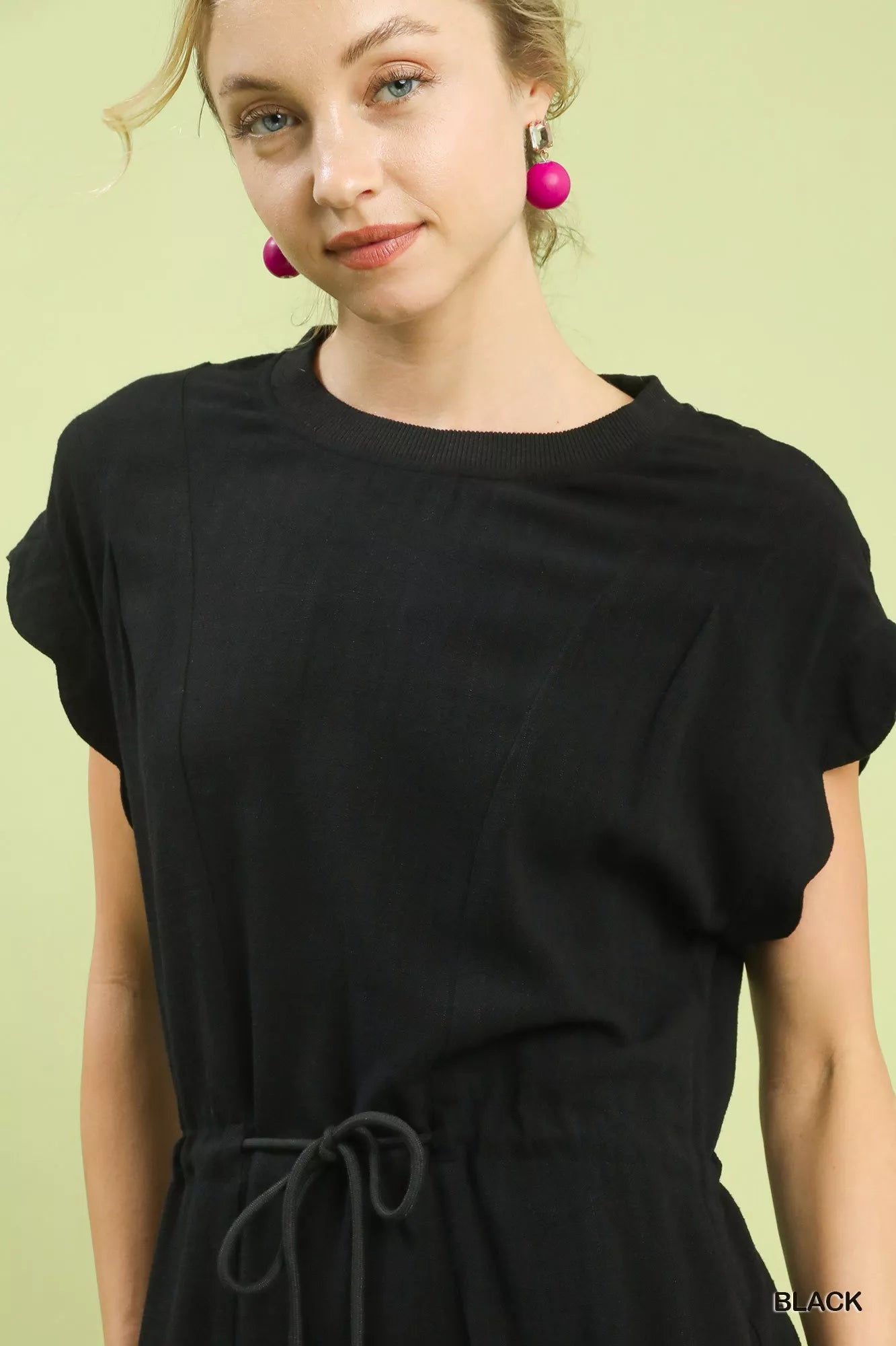 Linen Blend Scallop Hem Dress