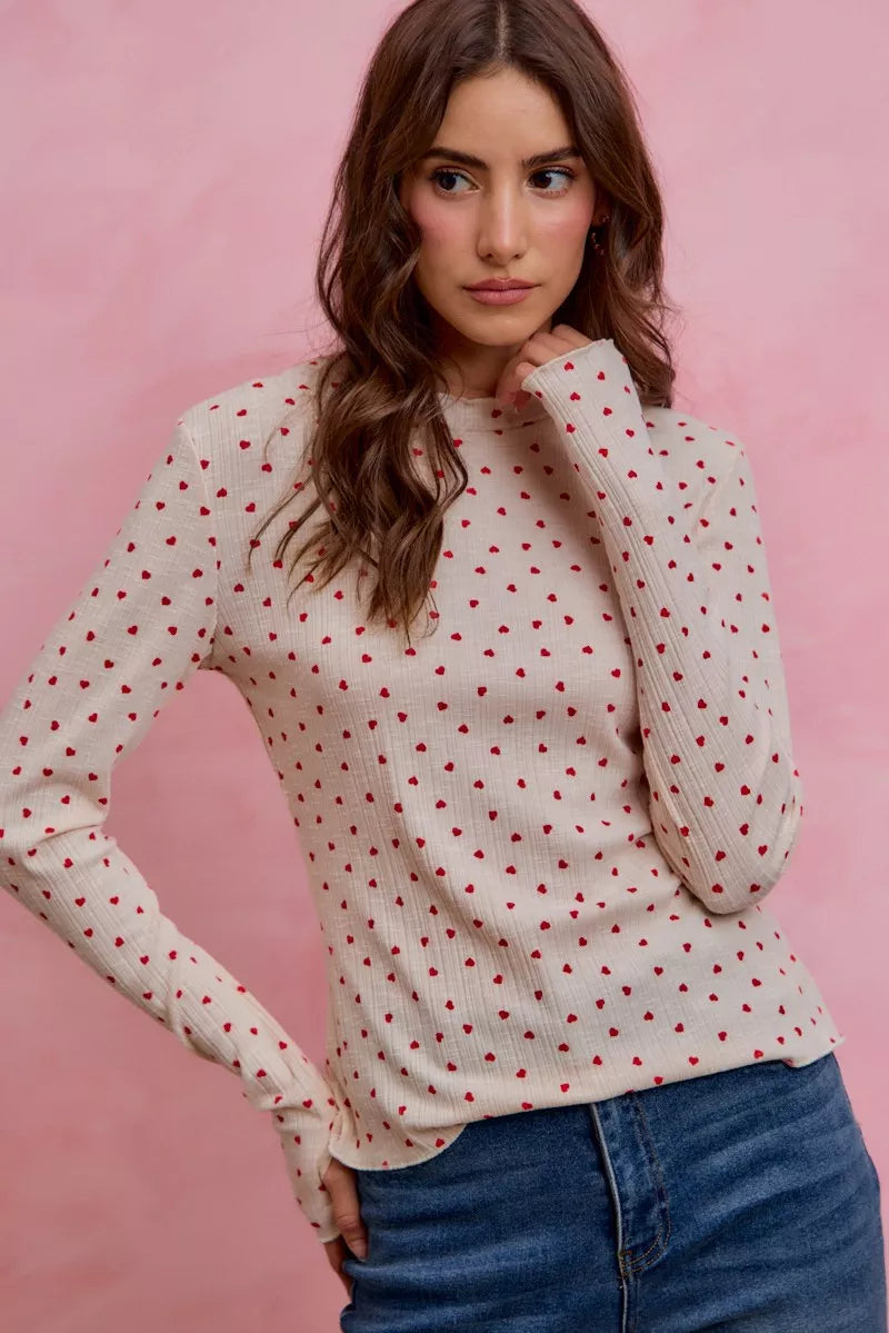 Ditsy Heart Slub Rib Knit Top - Detail View 4