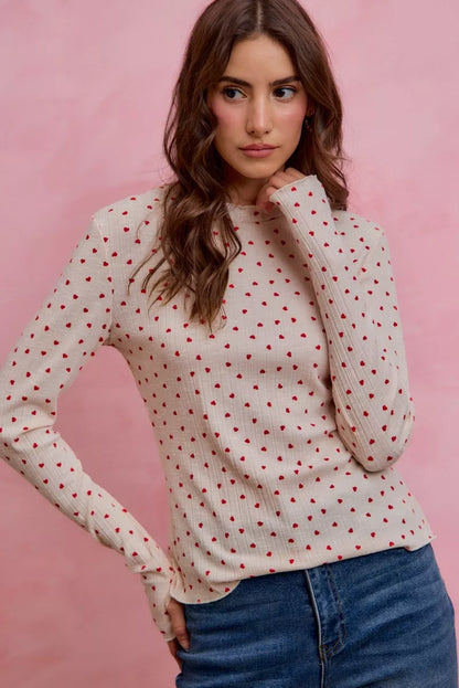 Ditsy Heart Slub Rib Knit Top - Detail View 4