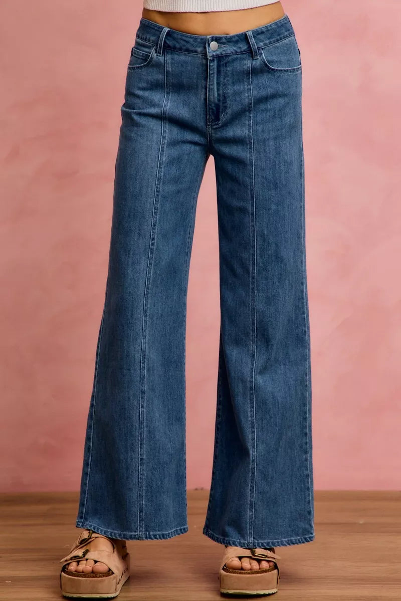Seam Detail Mid Rise Denim Jeans