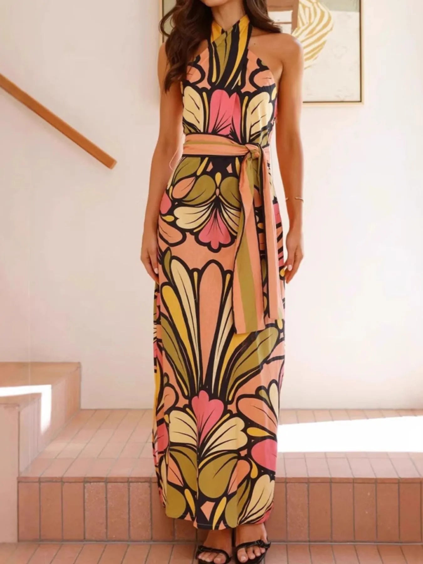 Mod Tropic Printed Halter Neck Maxi Dress