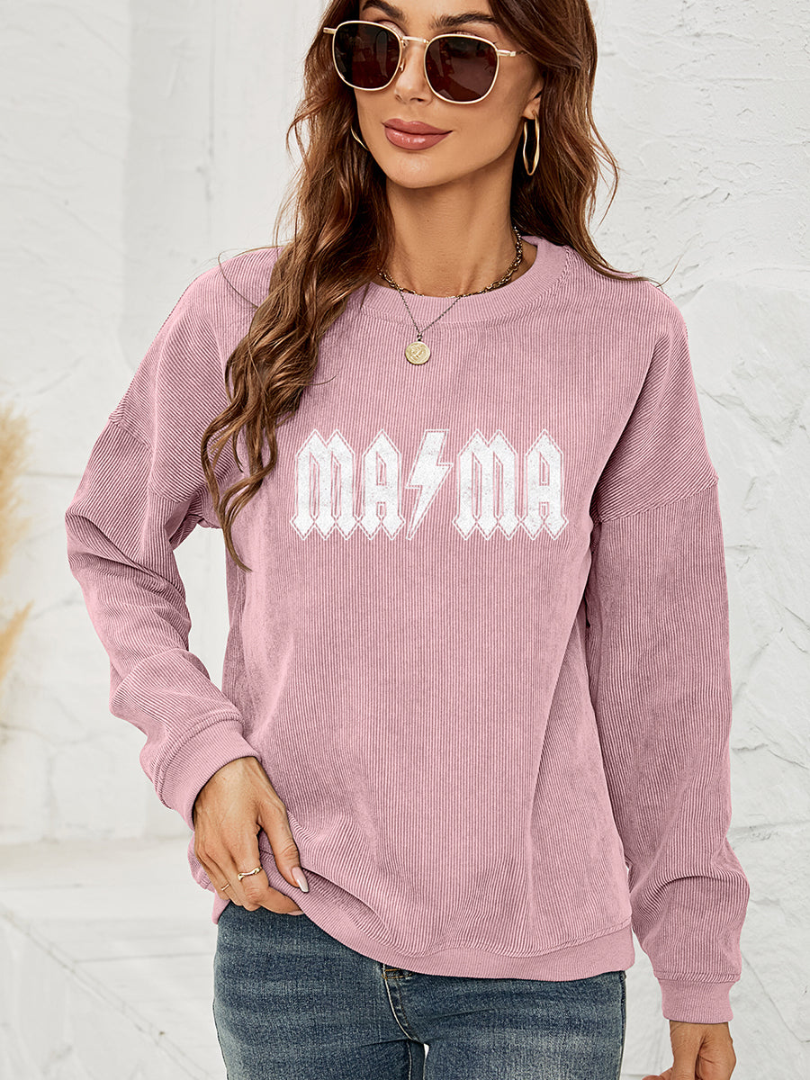 MAMA Graphic Dropped Shoulder Sweatshirt - Front View