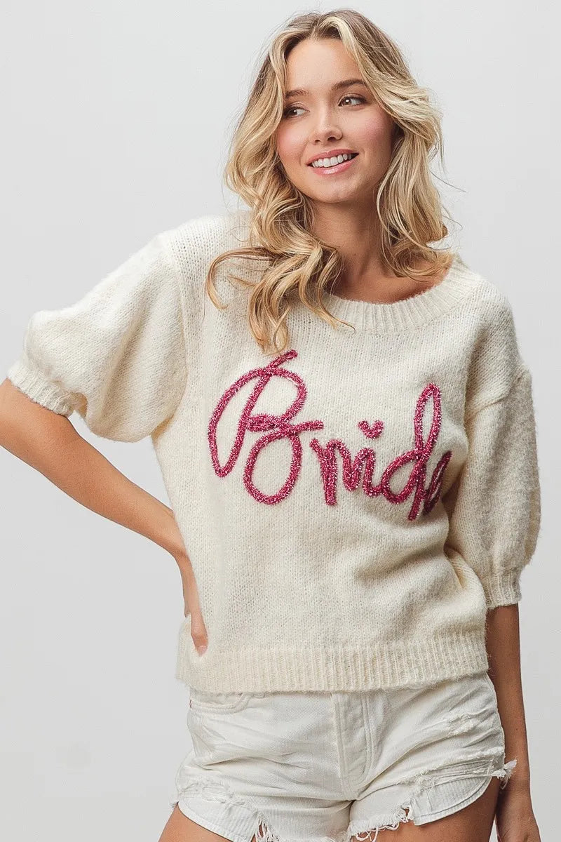 BRIDE Metallic Puff Sleeve Sweater