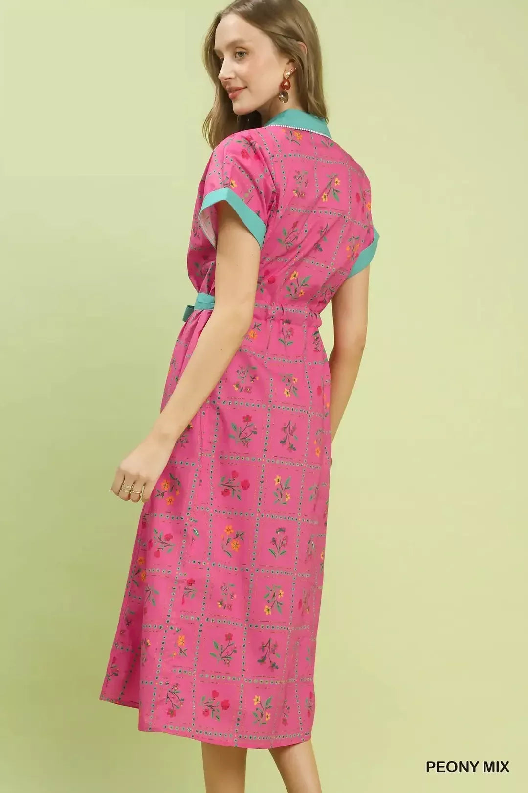 Mix Floral Button-Front Midi Dress