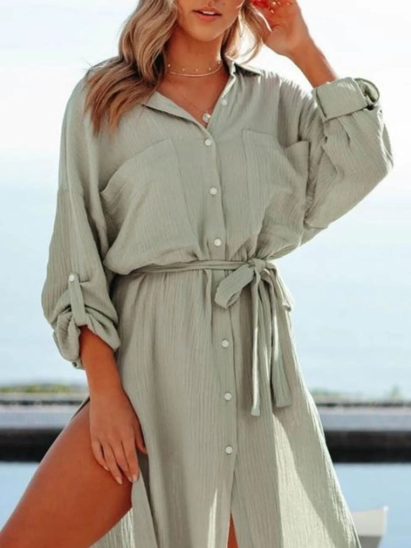 Coastal Cool Belted Shirtdress