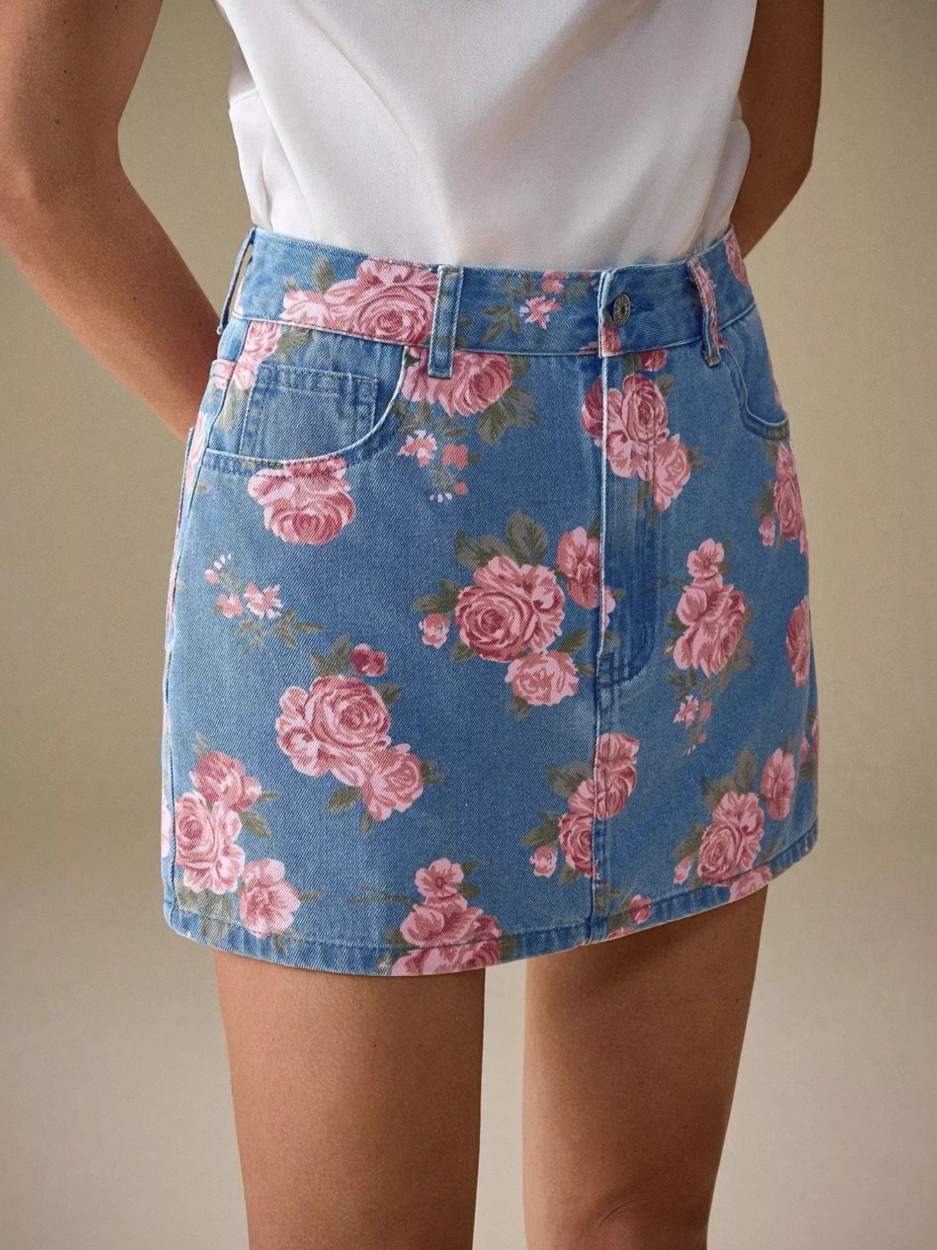 Floral Print Denim Mini Skirt