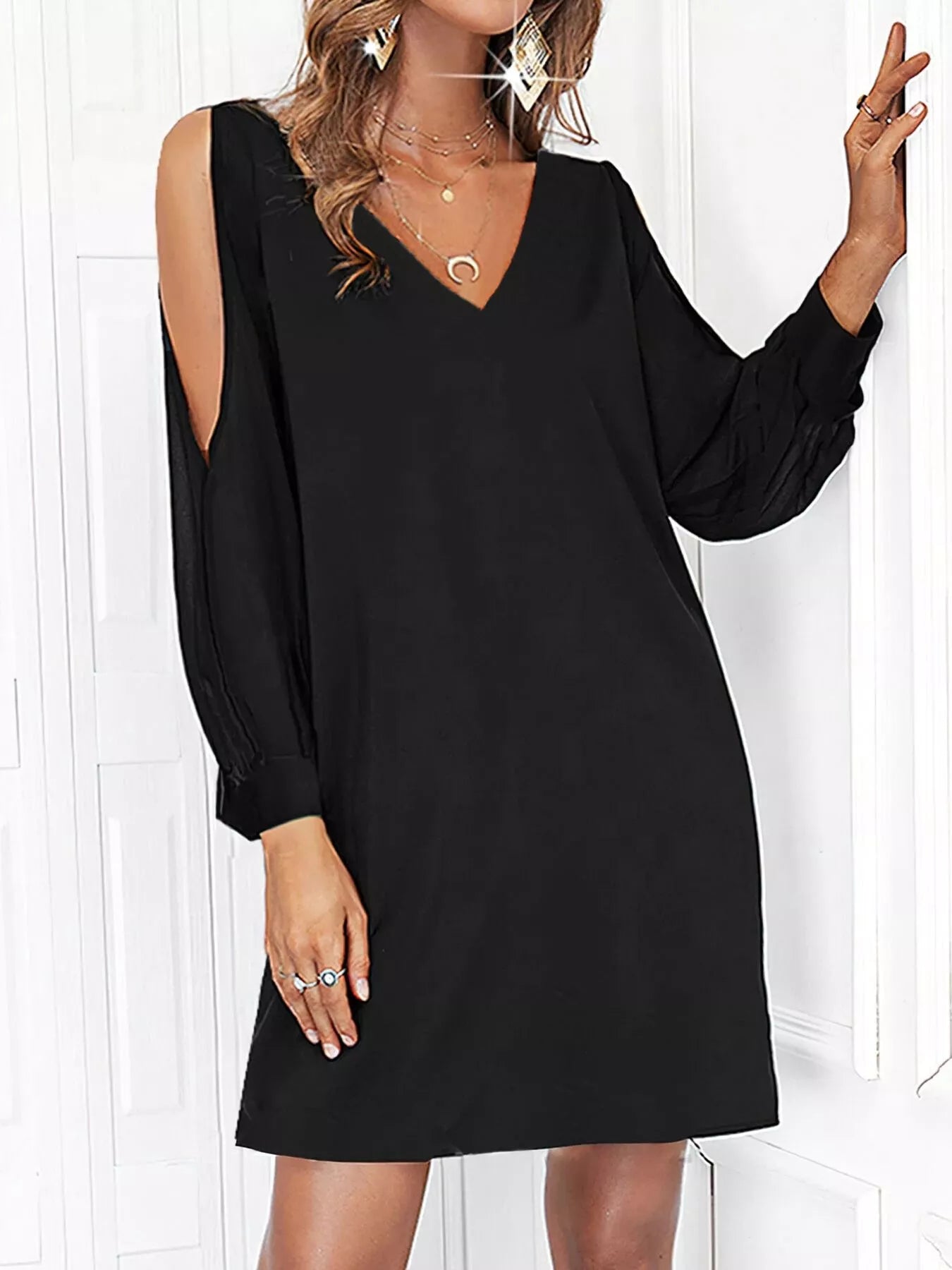 Cold Shoulder V-Neck Mini Dress