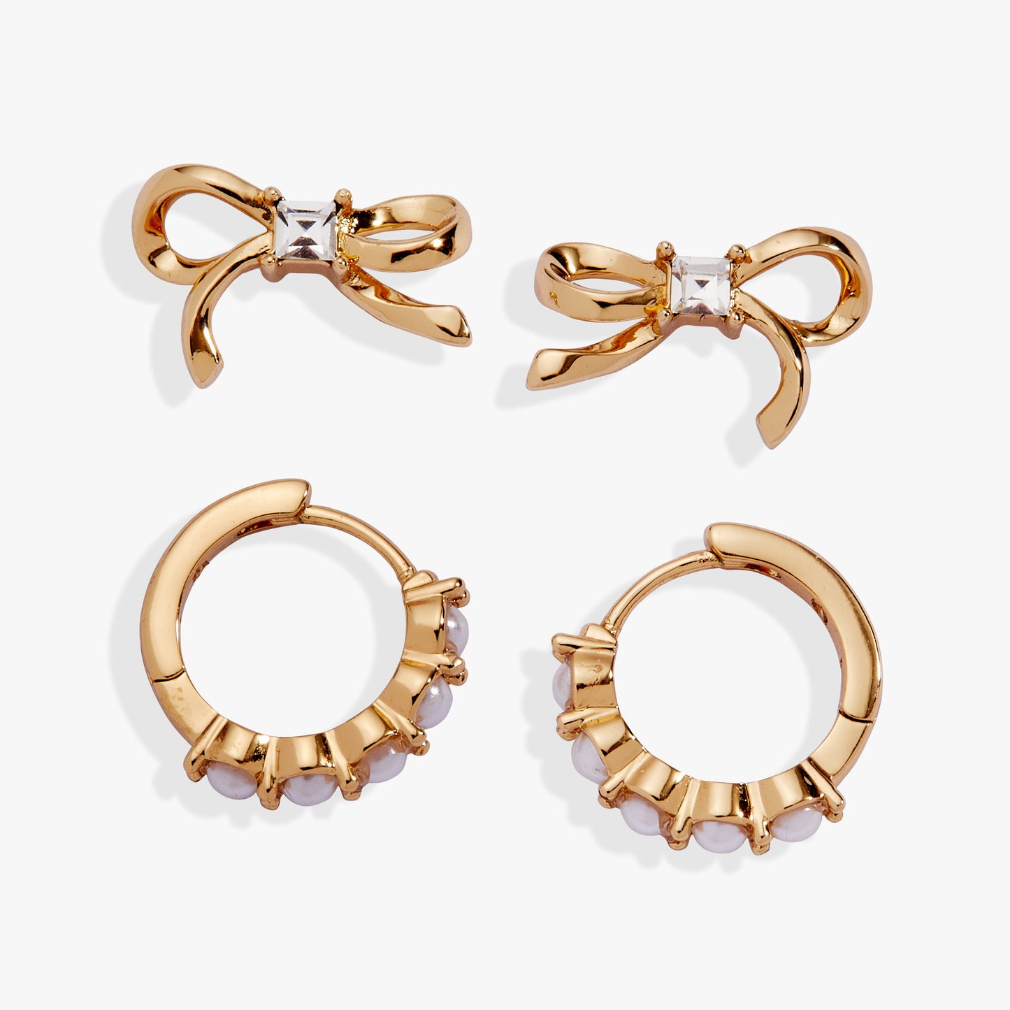 Bow Studs and Pearl Hoop Coquette Earring Set - Alex and Ani