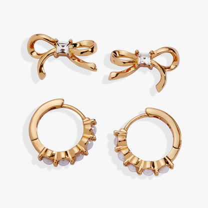 Bow Studs and Pearl Hoop Coquette Earring Set - Alex and Ani - Side View