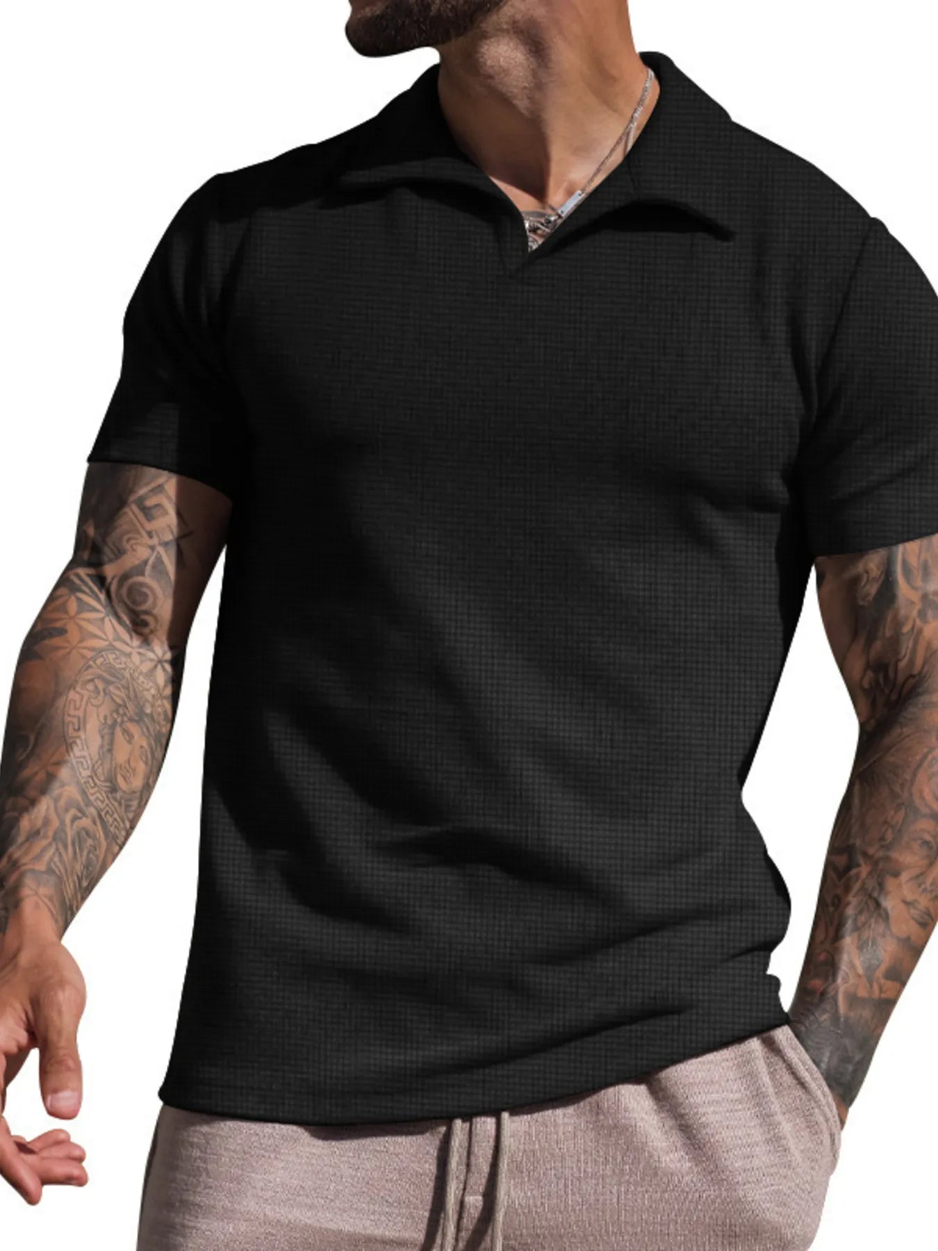 Men's Ribbed Short Sleeve Polo Shirt