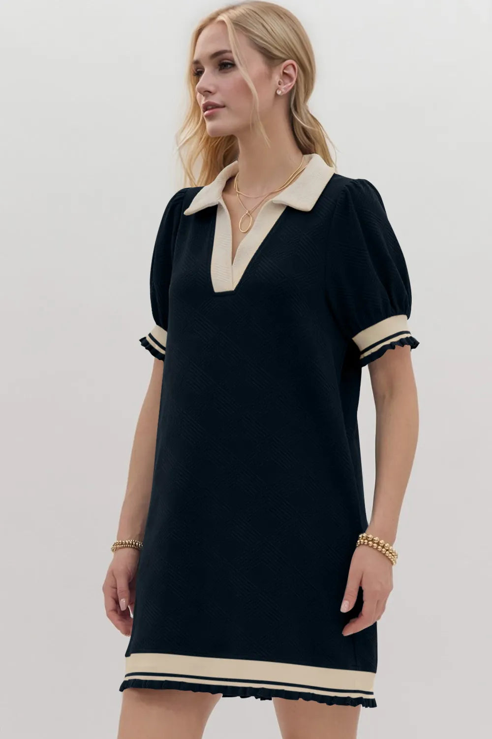 Johnny Collar Short Sleeve Mini Dress - Side View