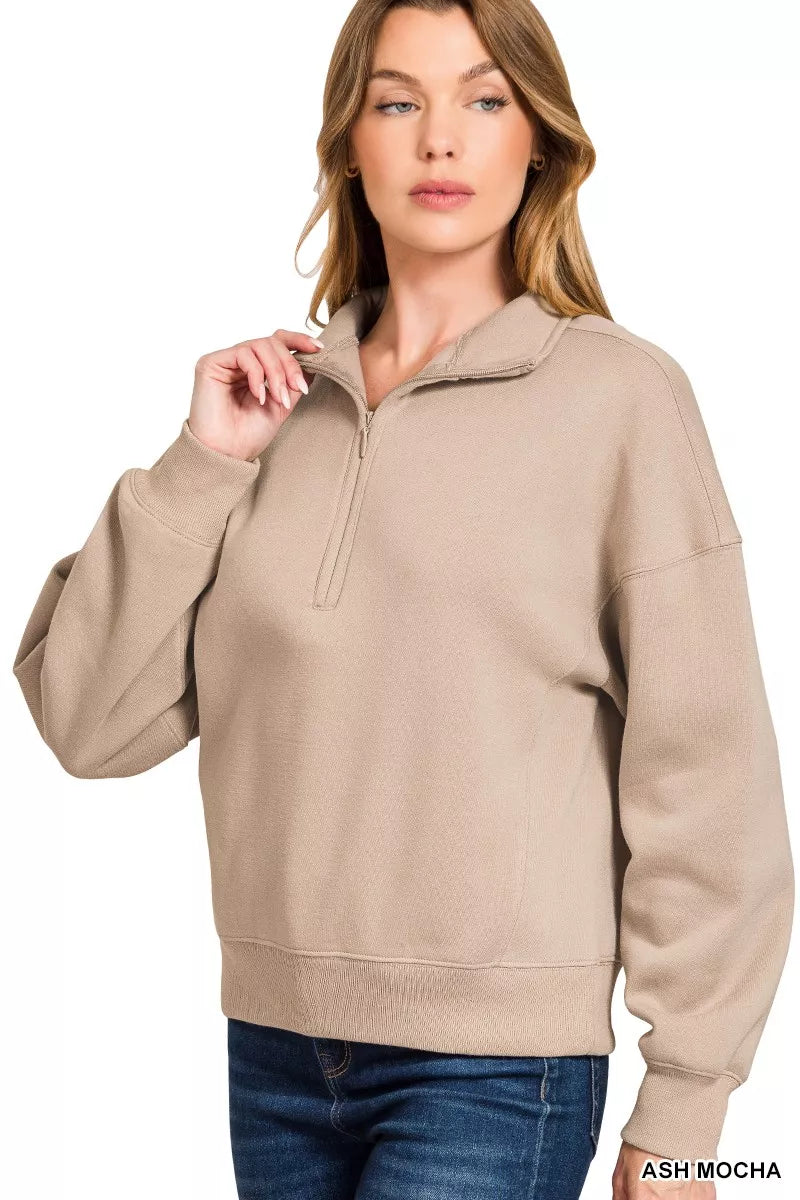 Fleece Mock Neck Half Zip Sweatshirt