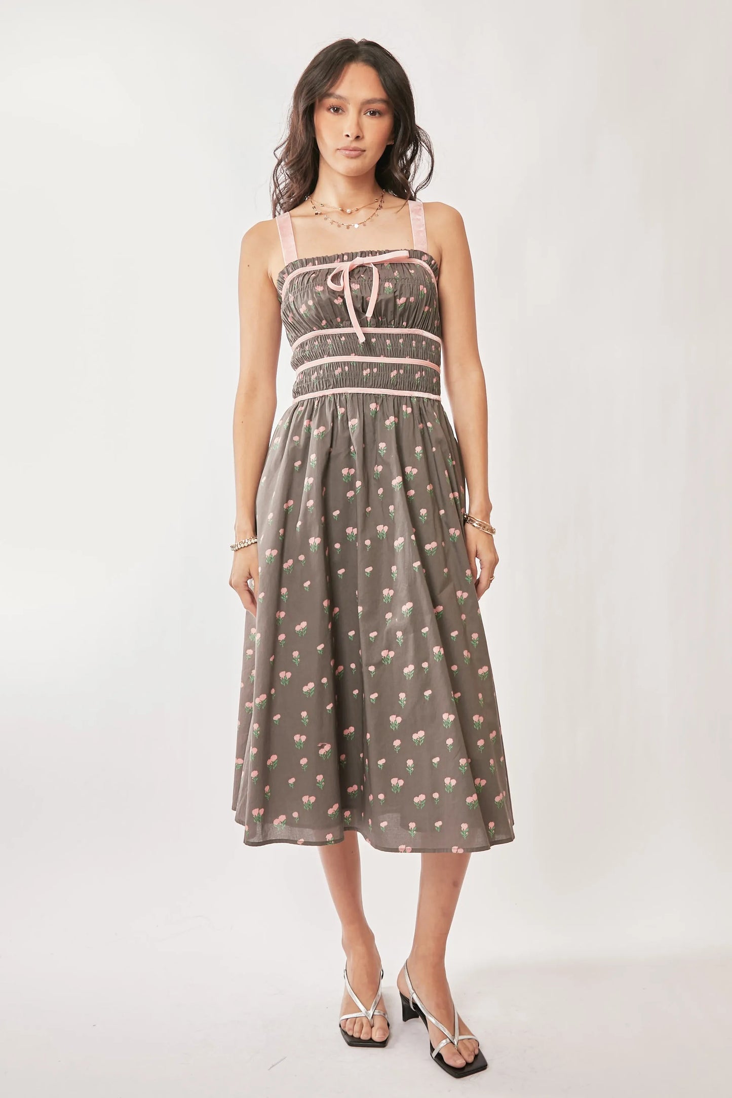 Women's Floral Print Smocked Midi Dress