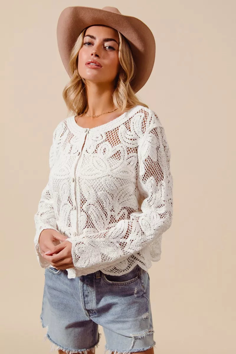 Button Front Crochet Lace Cardigan