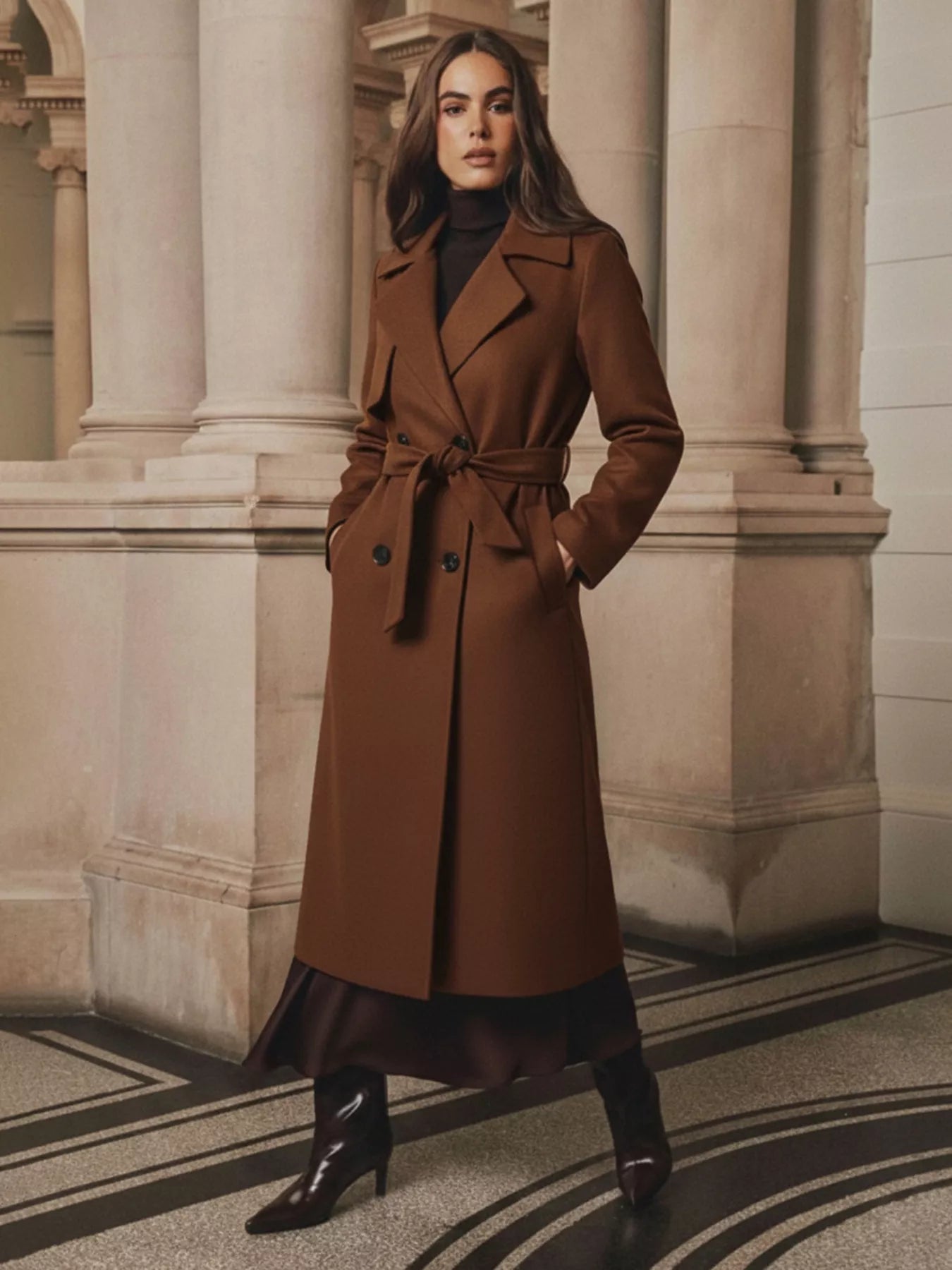 Lapel Collar Belted Overcoat