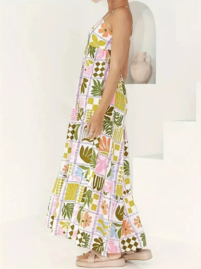 Patchwork Print Cutout Maxi Dress - Back View
