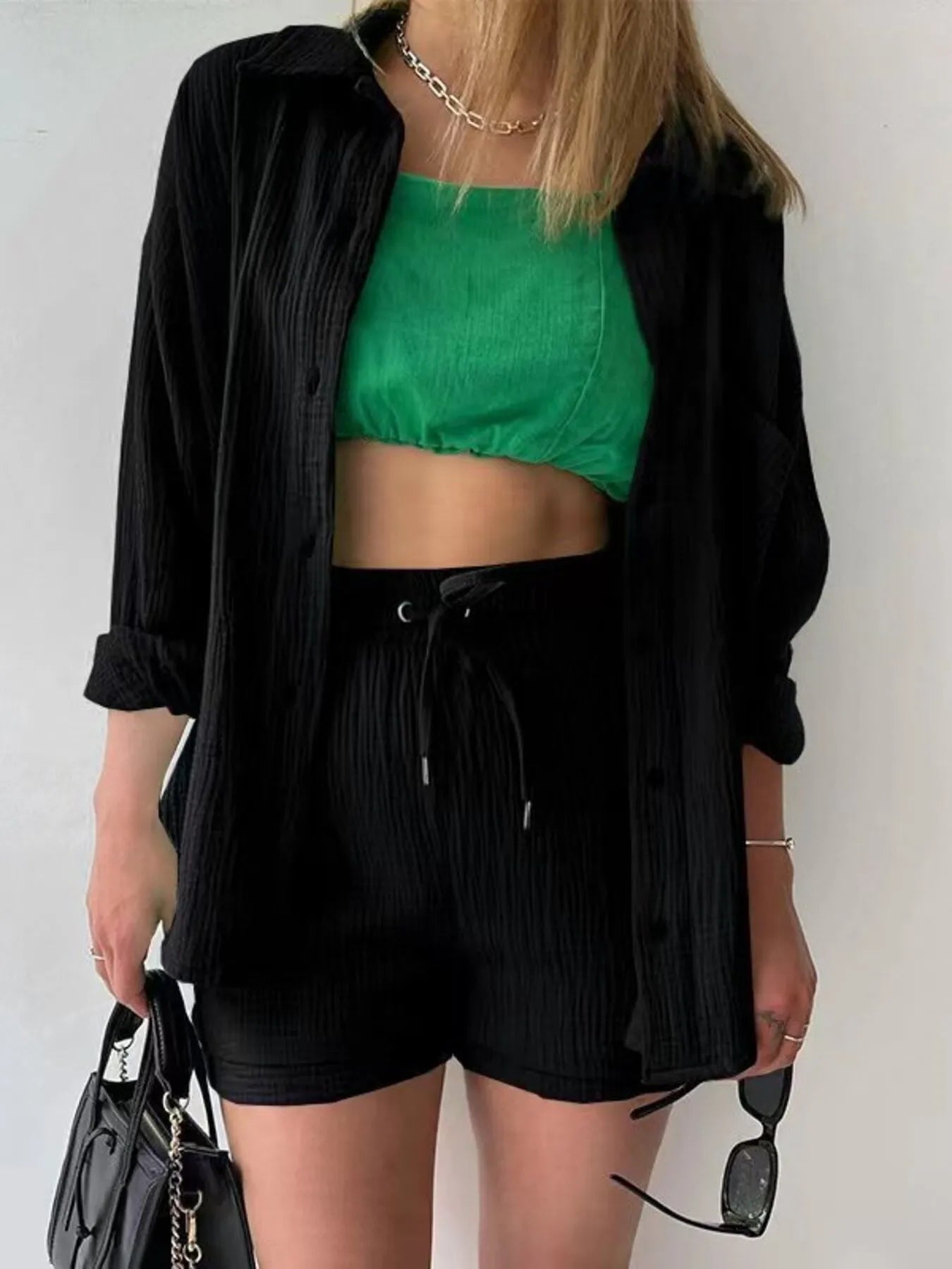 Muslin Button Up Shirt and Shorts Set