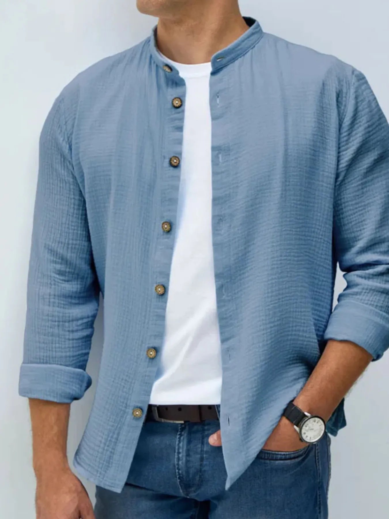 Men's Waffle Knit Button Up