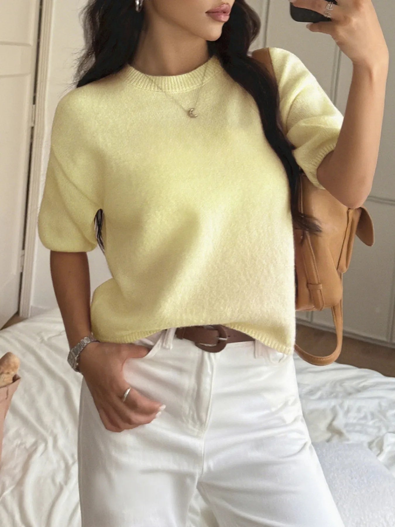 Ribbed Hem Round Neck Sweater - Detail View 8