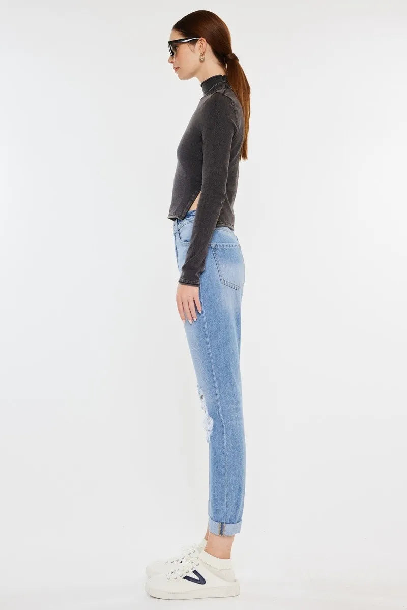 Women's High Rise Distressed Mom Jeans