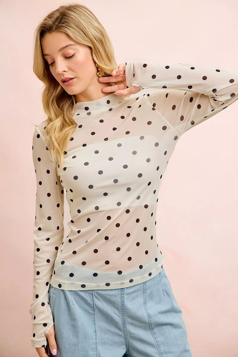 High Neck Dotted Mesh Top