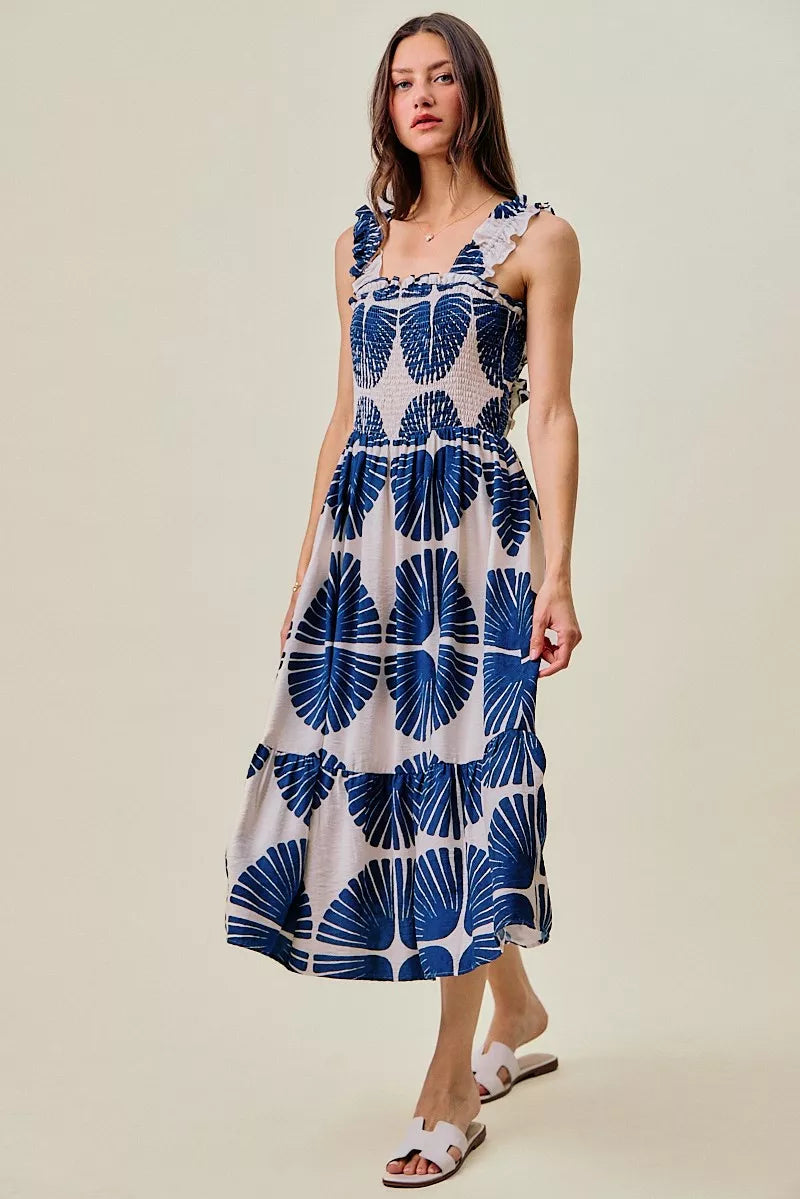 Smocked Tied-Back Summer Midi Dress