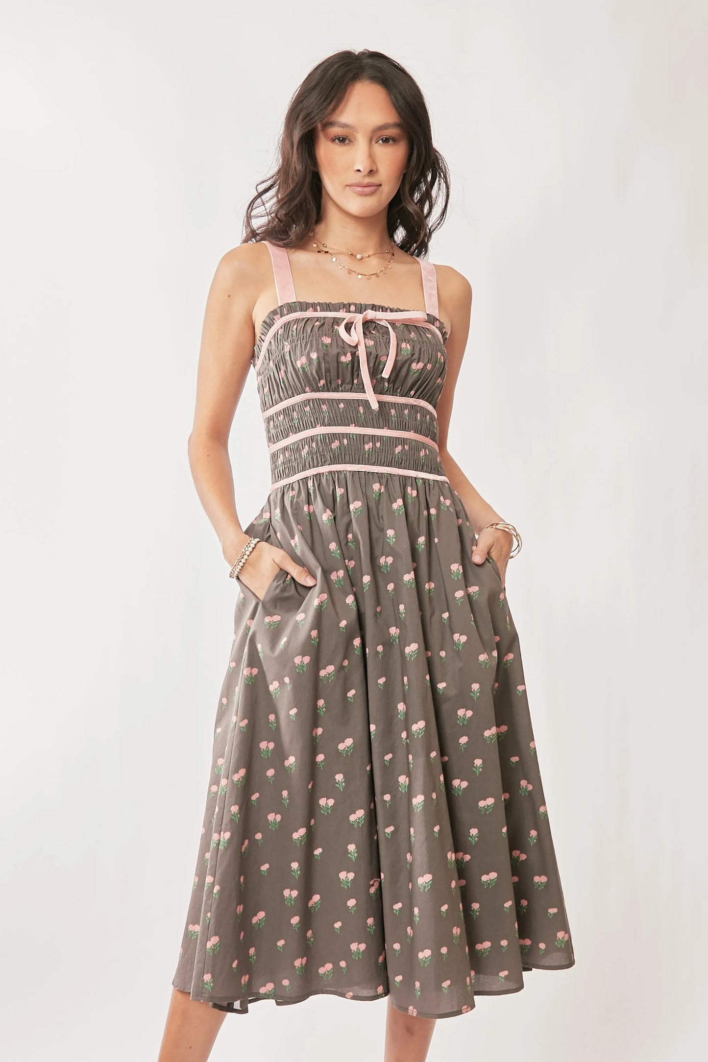 Women's Floral Print Smocked Midi Dress