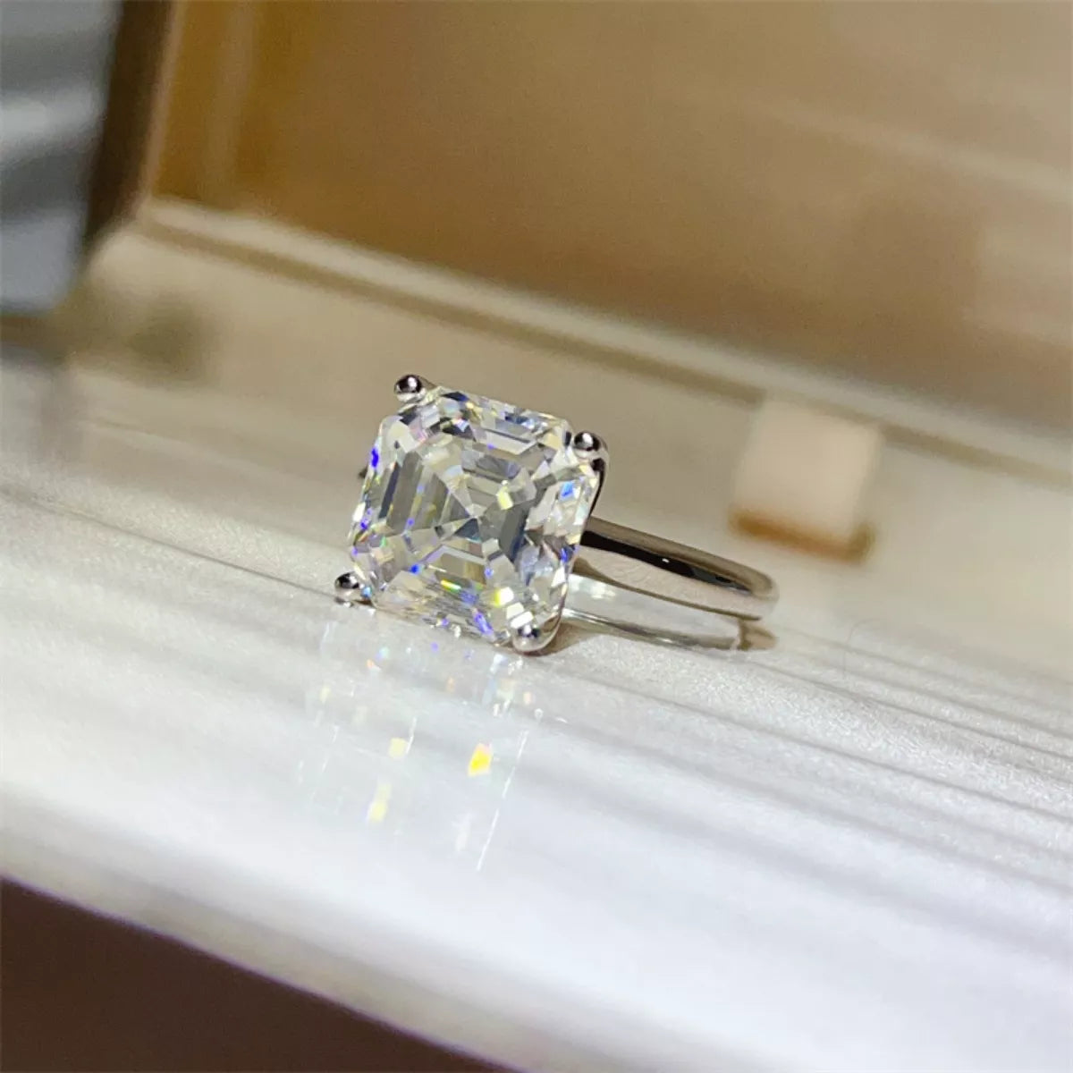 5 Carat Moissanite Asscher-Cut Solitaire Ring