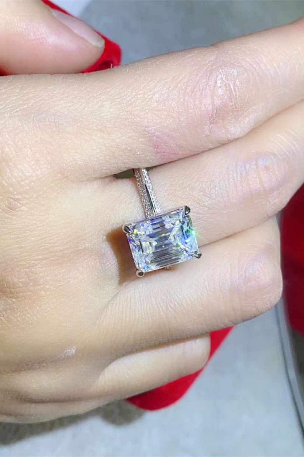 5 Carat Emerald-Cut Solitaire Moissanite Set in Platinum-Plated 925 Sterling Silver