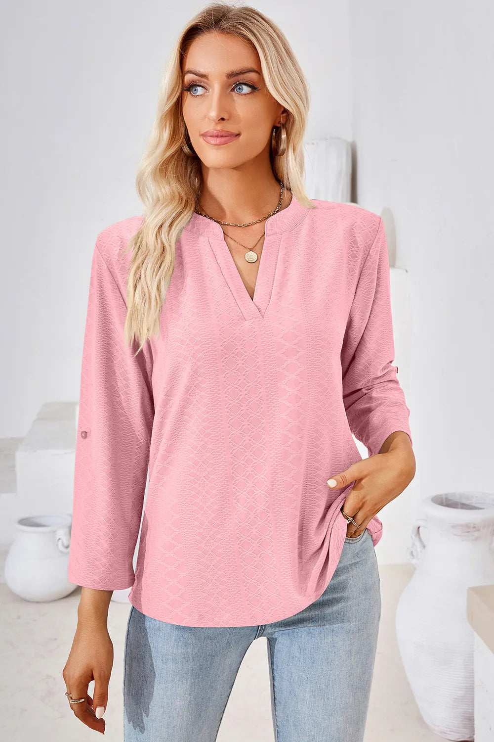 Textured V-neck Blouse