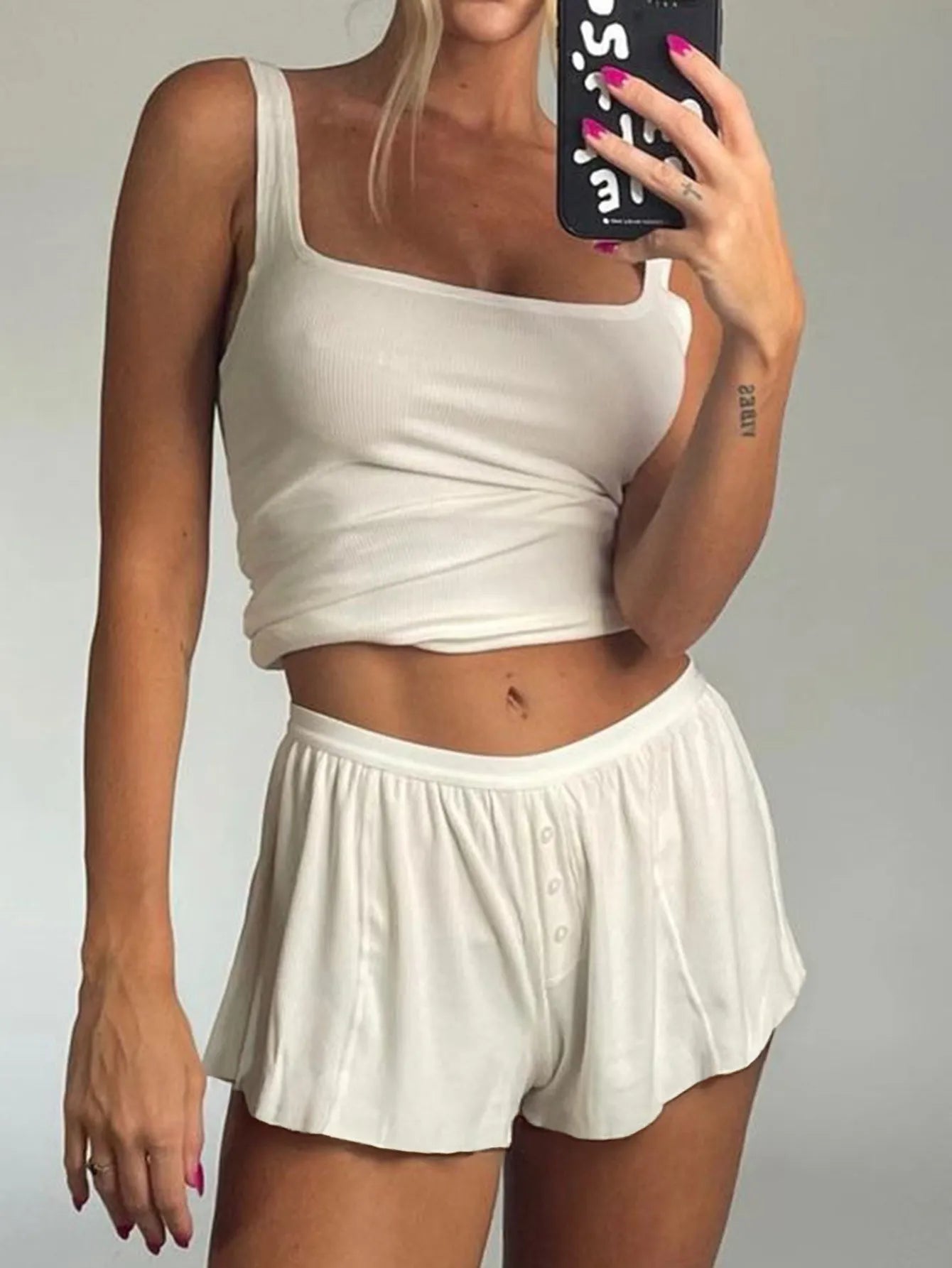 Square Neck Tank and Shorts Sleep Set