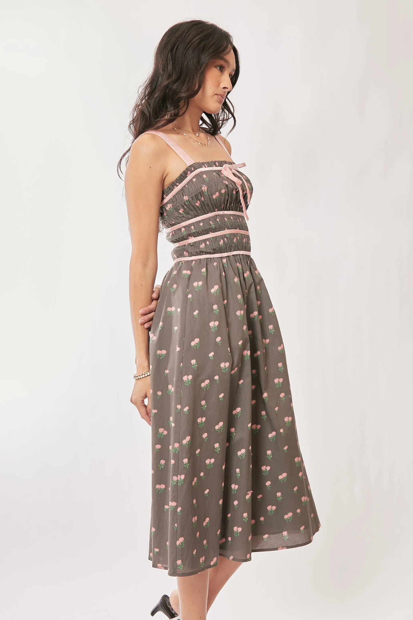 Women's Floral Print Smocked Midi Dress