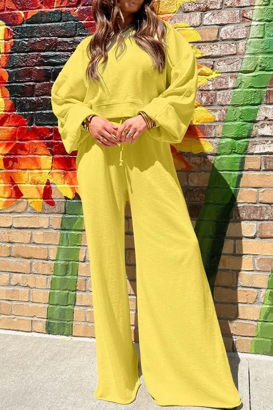 Round Neck Long Sleeve Sweatshirt and Pants Set - Front View