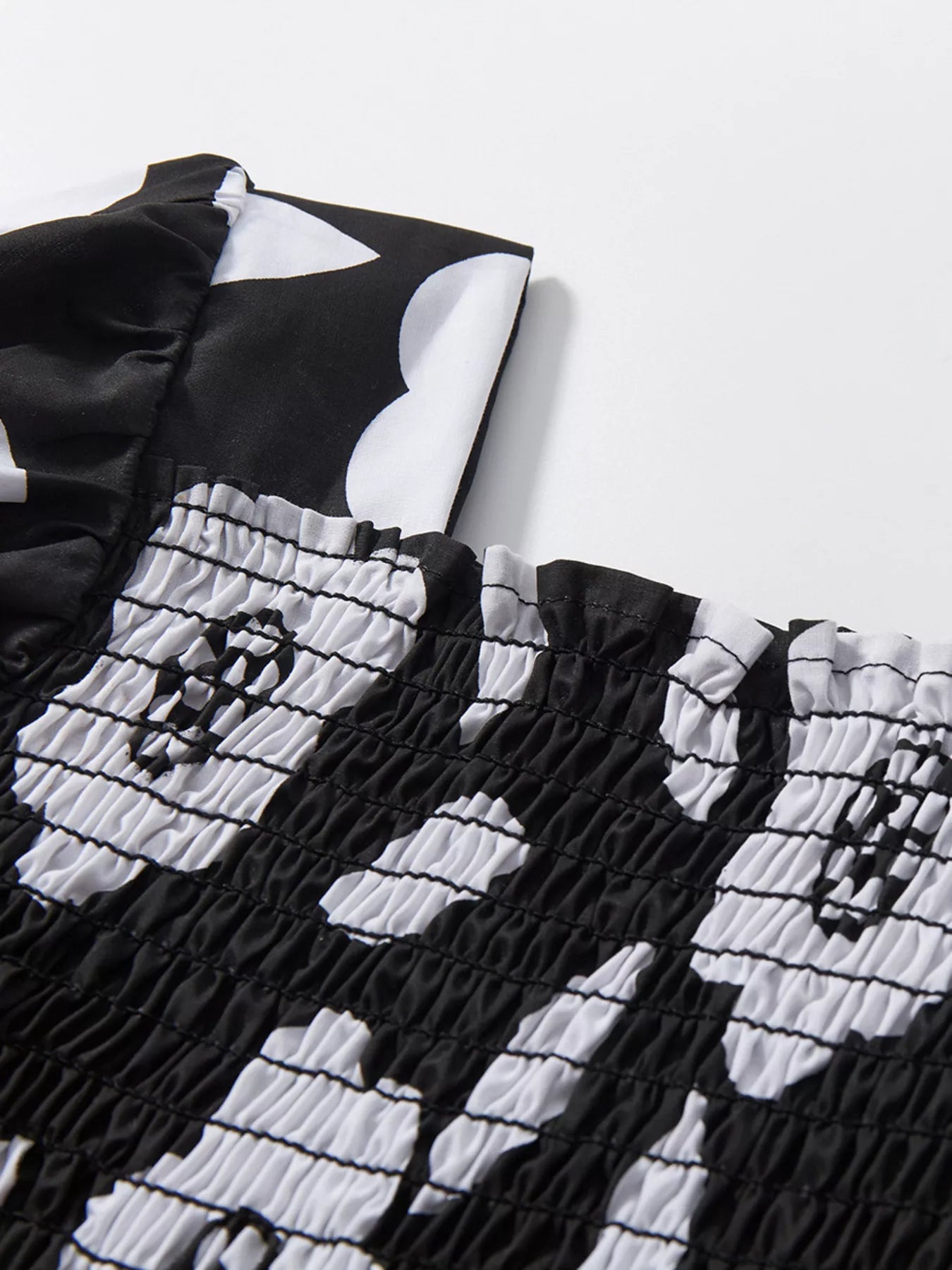 Black & White Floral Smocked Dress - Detail View 4