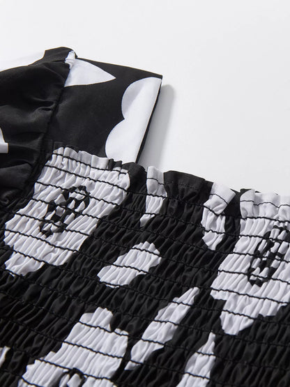 Black & White Floral Smocked Dress - Detail View 4