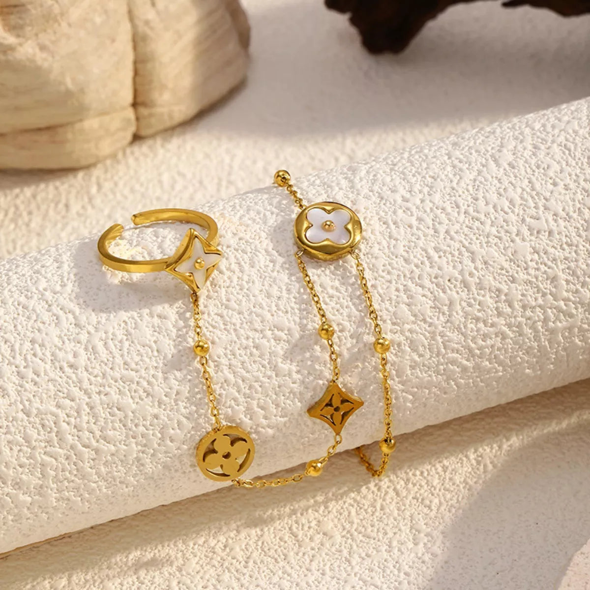18K Gold-Plated Clover Charm Hand Chain Bracelet