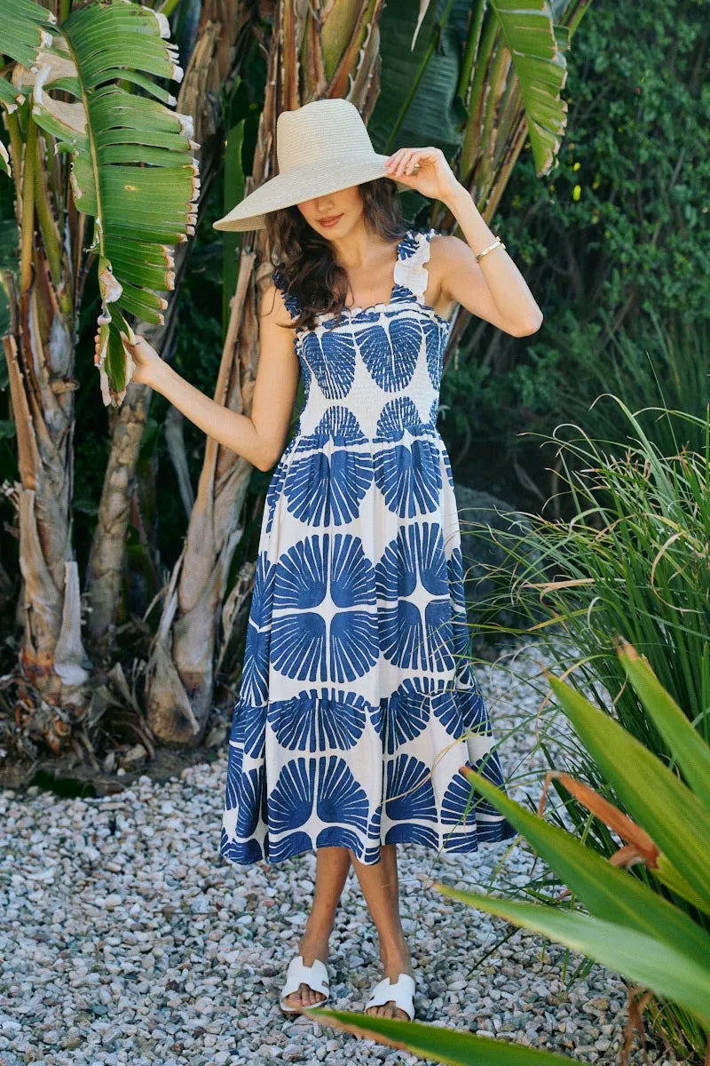 Smocked Tied-Back Summer Midi Dress