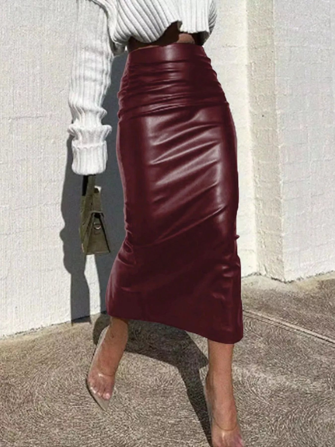High-waisted Vegan Leather Skirt