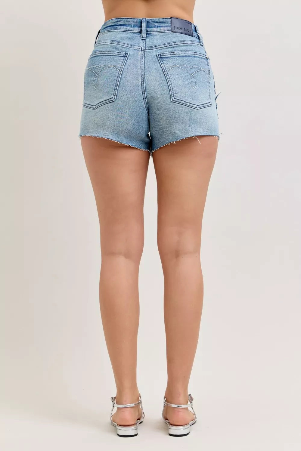 Cut Off Denim Shorts with Raw Side Seams