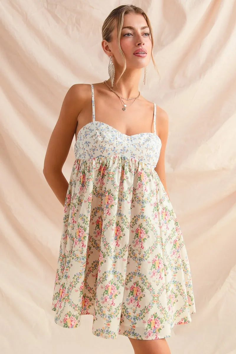 Floral Print Babydoll Mini Dress