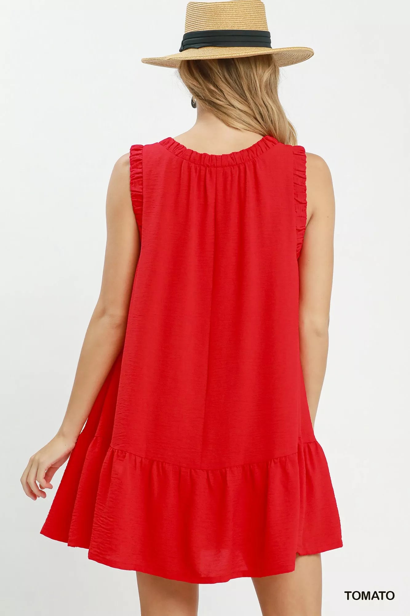Red Ruffle Drop Waist Mini Dress