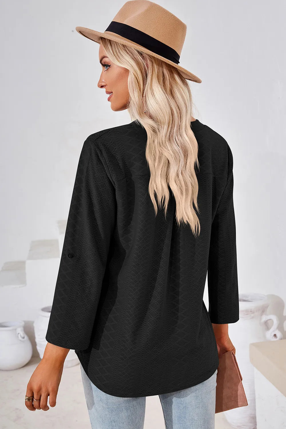 Textured V-neck Blouse