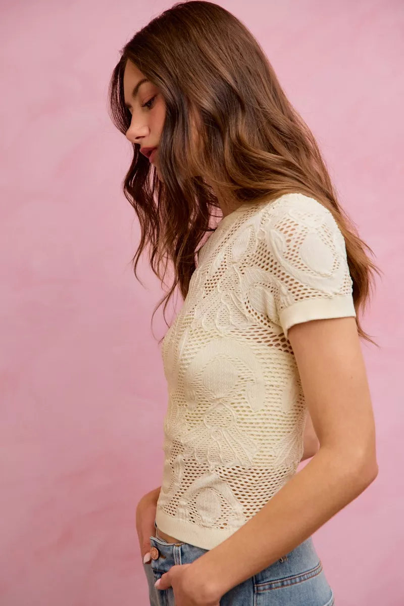 Perforated Seamless Short Sleeve Top