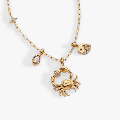 Cancer Zodiac Charm Cluster Necklace - Front View