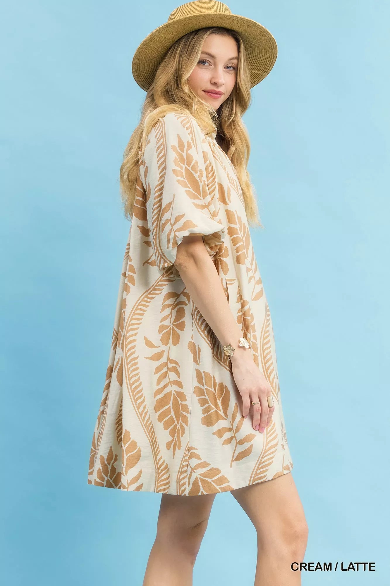Leafy Ogee Print Mini Dress